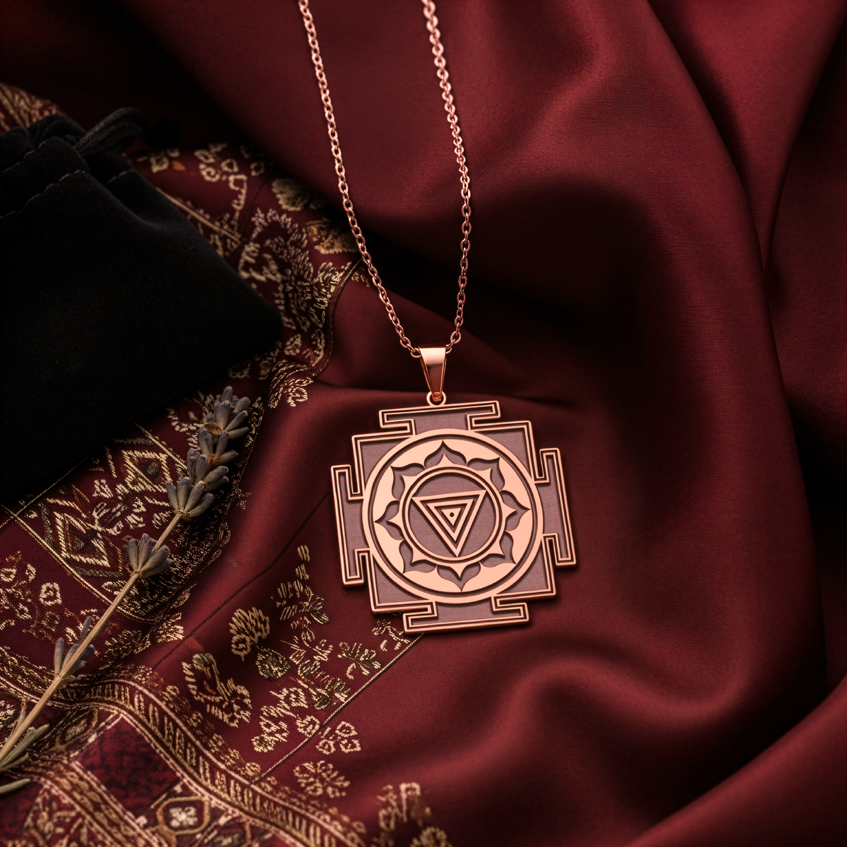 Kali Yantra Spiritual Amulet Necklace - 14K Rose Gold Plated