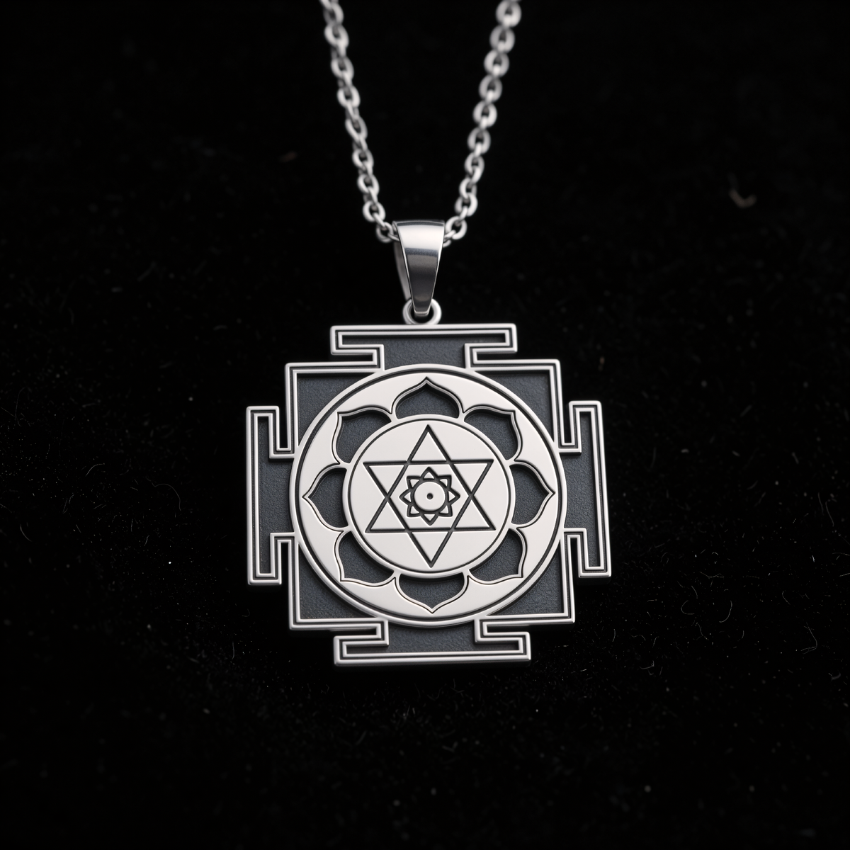 Kamala Yantra Lotus Yoga Amulet Necklace - 925 Sterling Silver