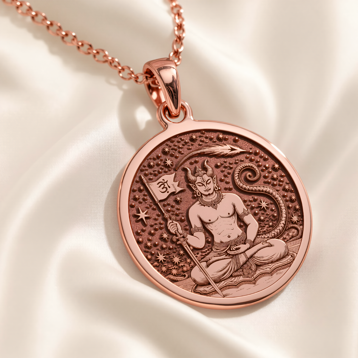 Ketu Node Astrological Pendant in a polished rose gold finish.