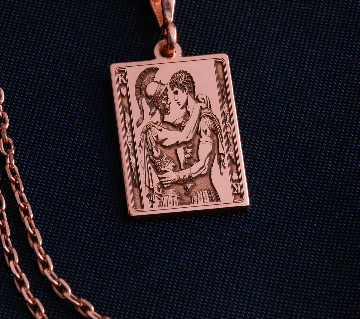 King of Hearts Necklace in a polished rose gold finish.
