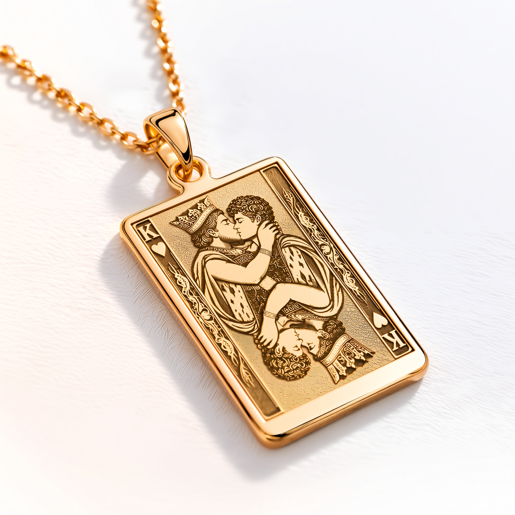 King of Hearts Necklace - 14K Solid Gold, Left Angle View