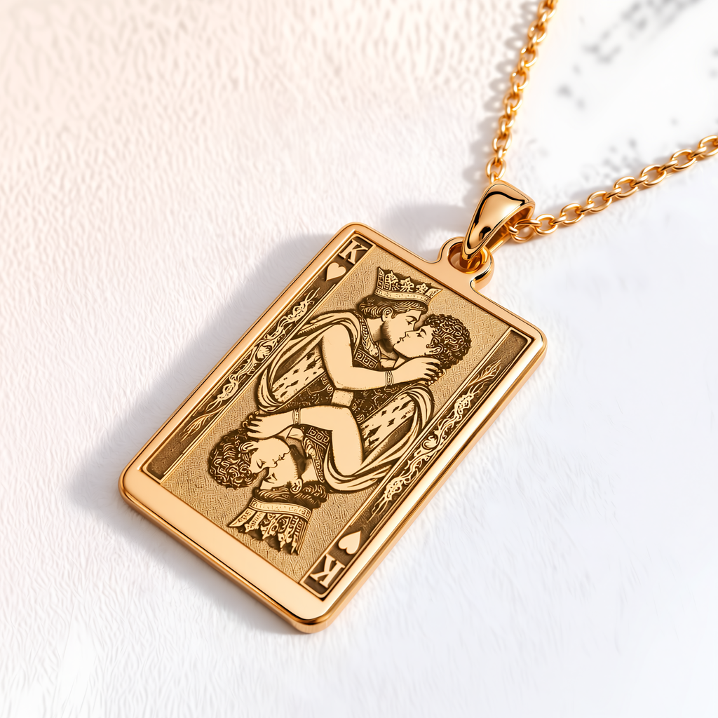 King of Hearts Necklace - 14K Solid Gold, Right Angle View