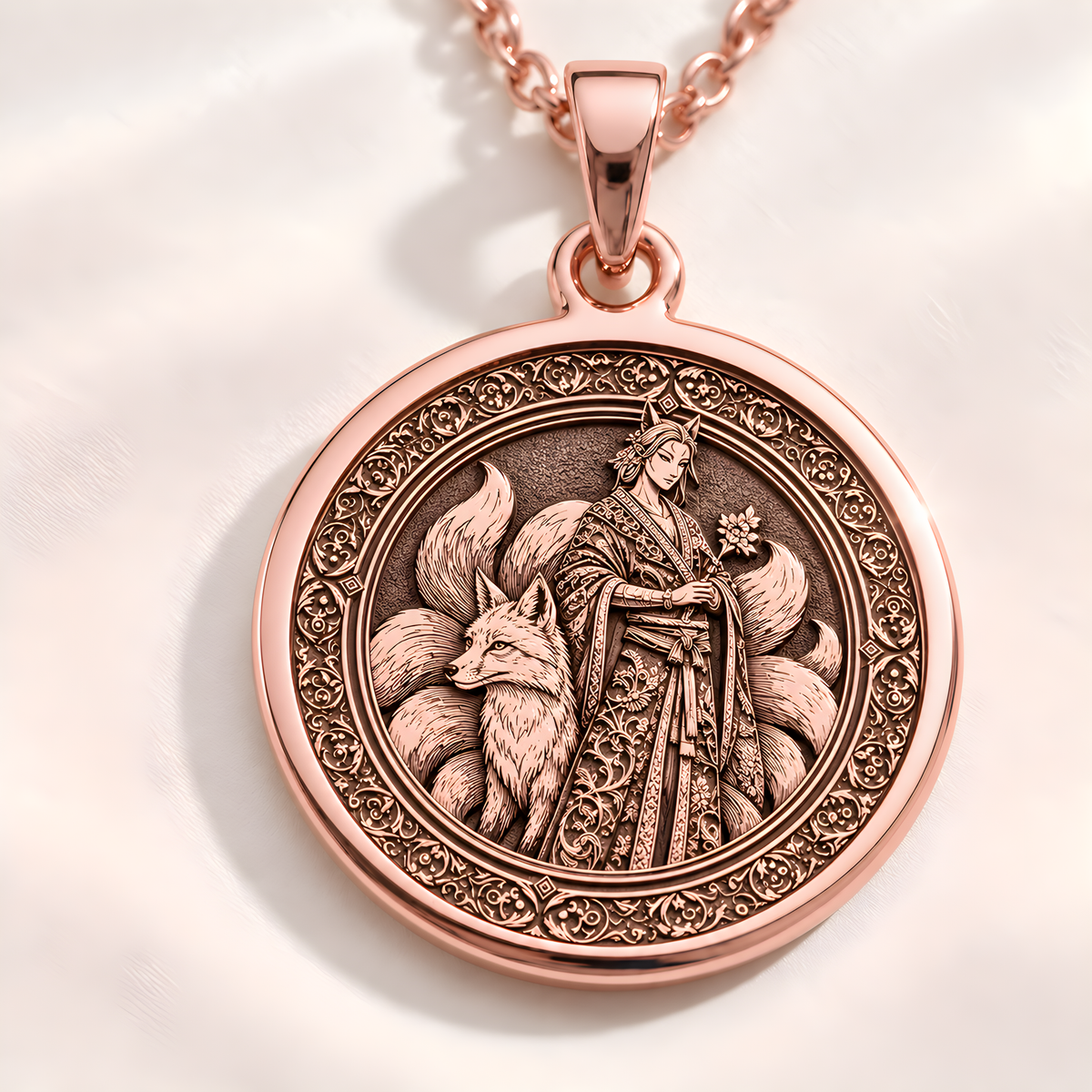 Kitsune Fox Talisman Necklace - 14K Rose Gold Plated