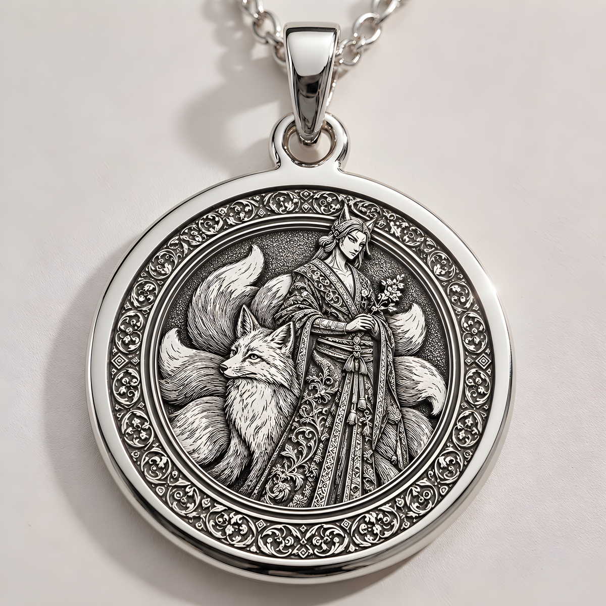 Kitsune Fox Talisman Necklace - 925 Sterling Silver
