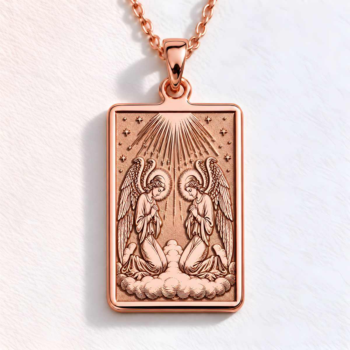 Kneeling Angels Cherubim Pendant - 14K Rose Gold Plated