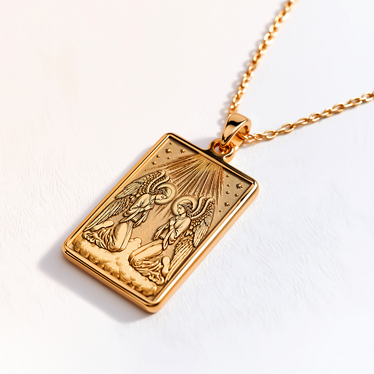 Kneeling Angels Cherubim Pendant - 14K Solid Gold, Left Angle View