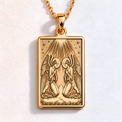 Kneeling Angels Pendant: 14K Gold, Cherubim Adoration, Religious Jewelry - View 2