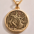 Krishna Radha Necklace: 14K Gold with radha krishna couple swing pendant talisman - View 153