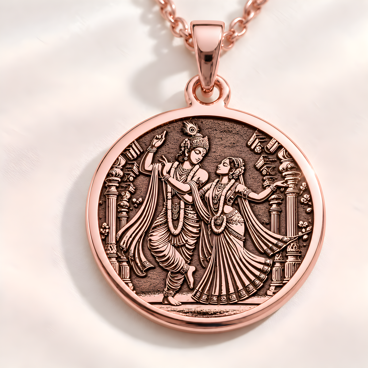 Krishna Radha Couple Swing Pendant - 14K Rose Gold Plated