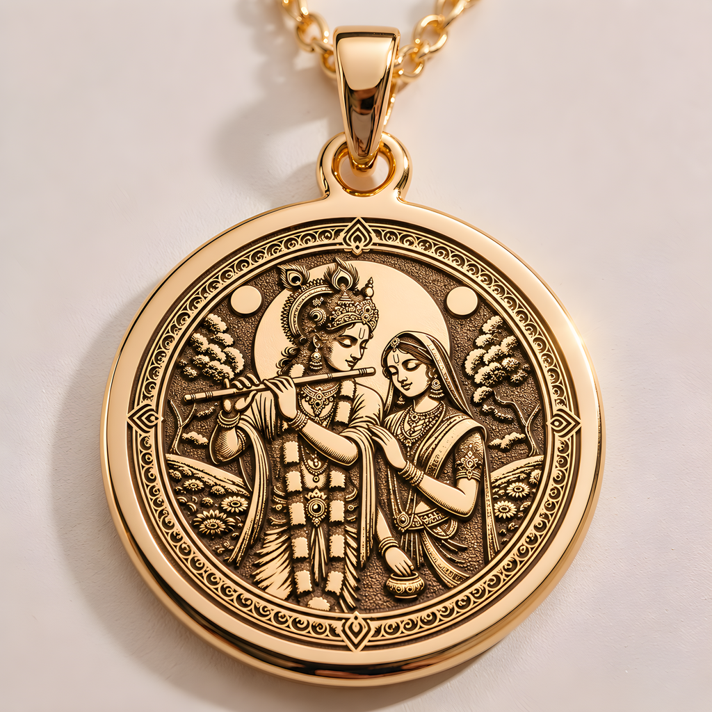 Krishna Radha Necklace: 14K Gold with real gold krishna solid gold krishna talisman - View 153