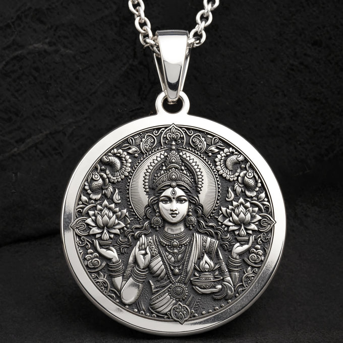 Lakshmi Goddess Divine Feminine Necklace | Silver & Plated Options - Hindu Mythology Protection Talisman - Görsel 13, abundance charm