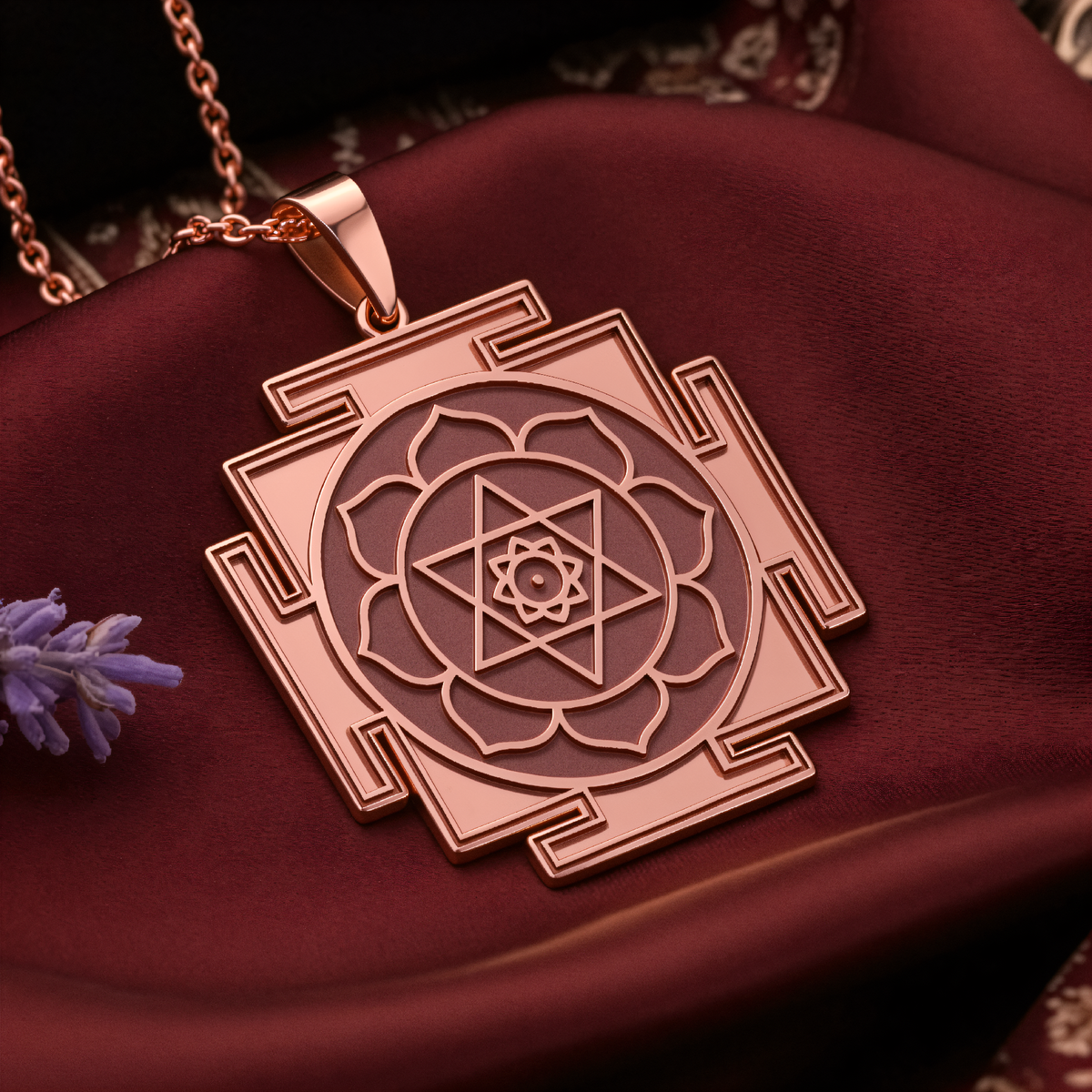 Lakshmi Yantra Spiritual Amulet Necklace - 14K Rose Gold Plated