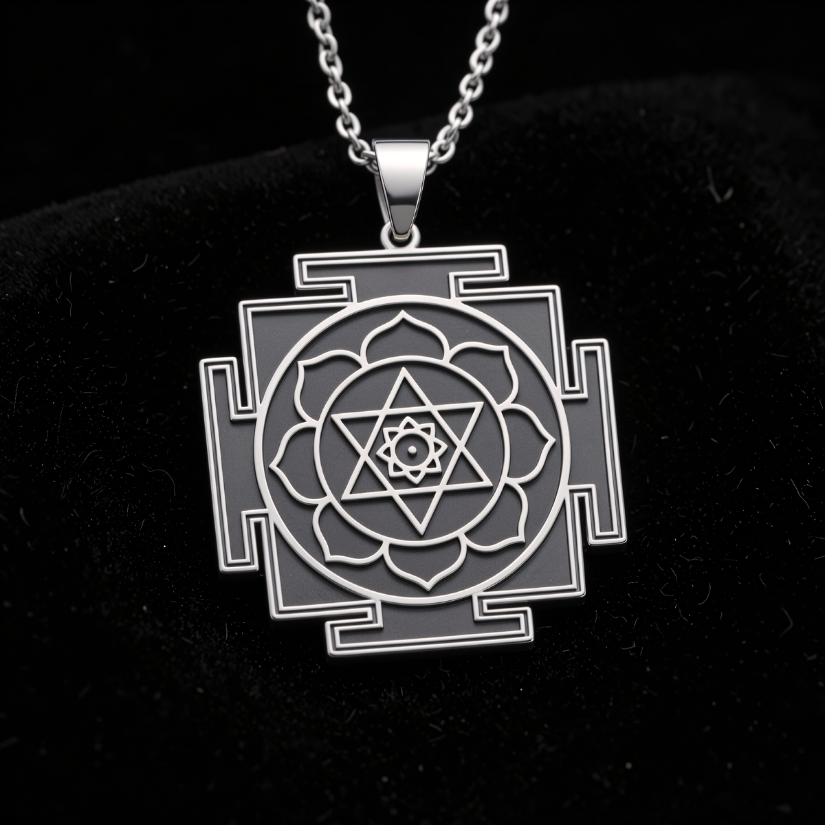 Lakshmi Yantra Spiritual Amulet Necklace - 925 Sterling Silver