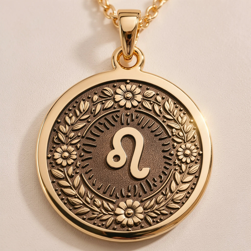 Leo Zodiac Astrological Sign Medallion - Birthdate Jewelry Personality Gift - Görsel 1, 14K gold zodiac