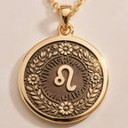Leo Zodiac Astrological Sign Medallion - Birthdate Jewelry Personality Gift - Görsel 1, 14K gold zodiac