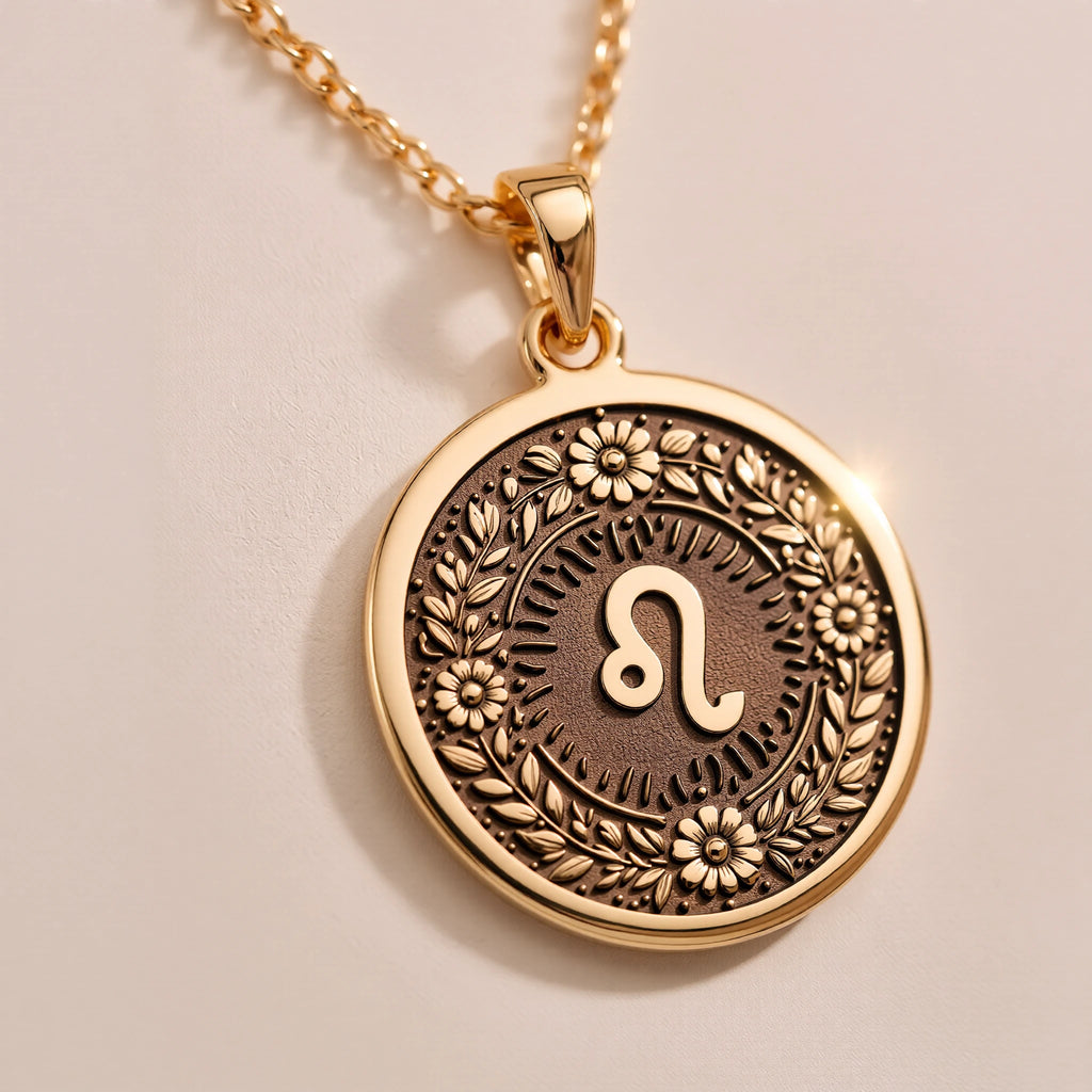 Leo Zodiac Astrological Sign Medallion - Birthdate Jewelry Personality Gift - Görsel 2, 14K gold zodiac