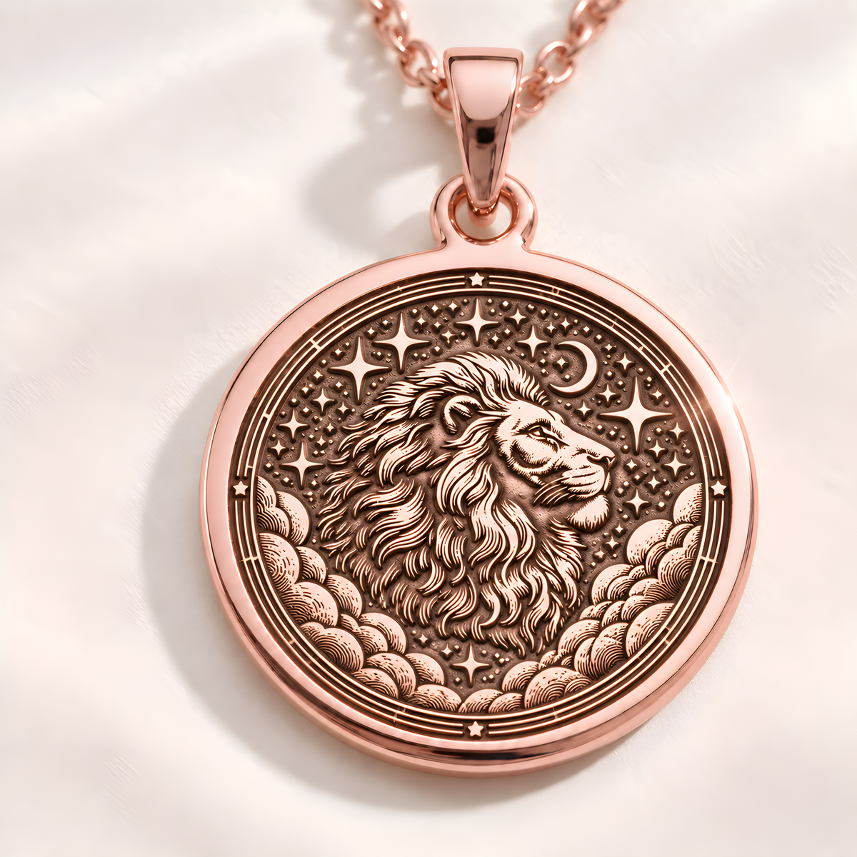 Leo Zodiac Coin Pendant - 14K Rose Gold Plated