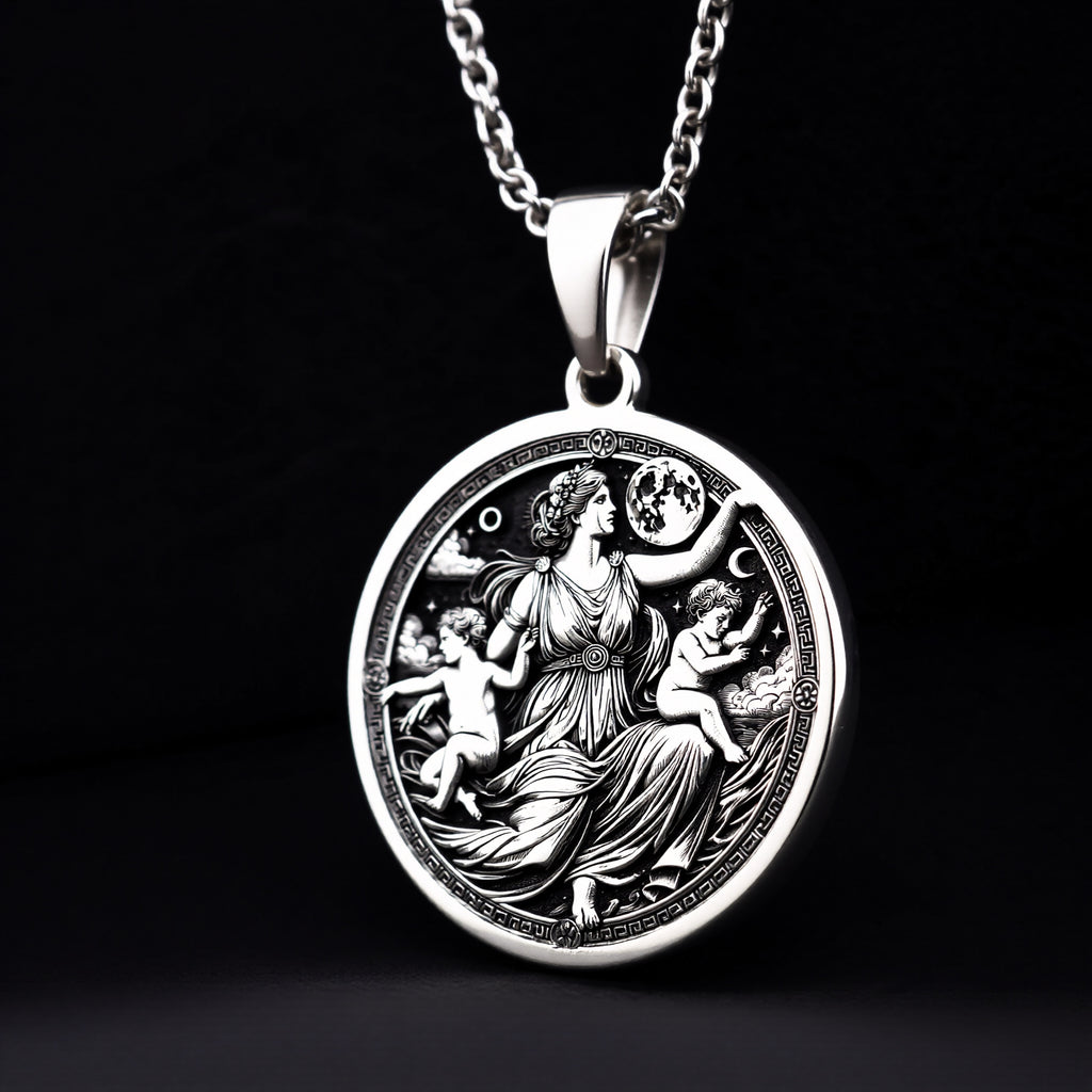 Leto Necklace in 925 Sterling Silver, Greek Mythology Medallion, Elegant Goddess Pendant, Motherhood & Grace Jewelry, Perfect Gift for Women
