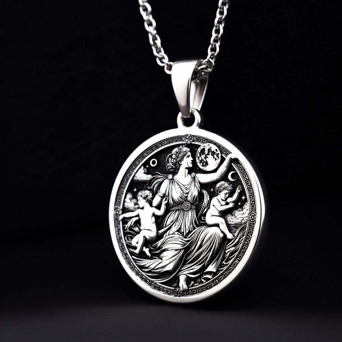 Leto Necklace in 925 Sterling Silver, Greek Mythology Medallion, Elegant Goddess Pendant, Motherhood & Grace Jewelry, Perfect Gift for Women