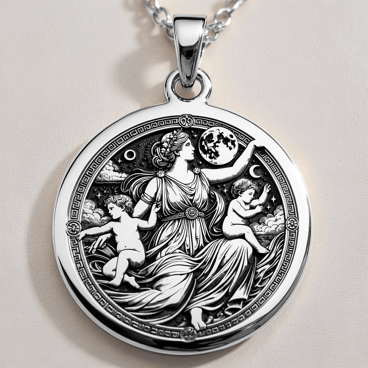 Leto Necklace in 925 Sterling Silver, Greek Mythology Medallion, Elegant Goddess Pendant, Motherhood & Grace Jewelry, Perfect Gift for Women - View 2