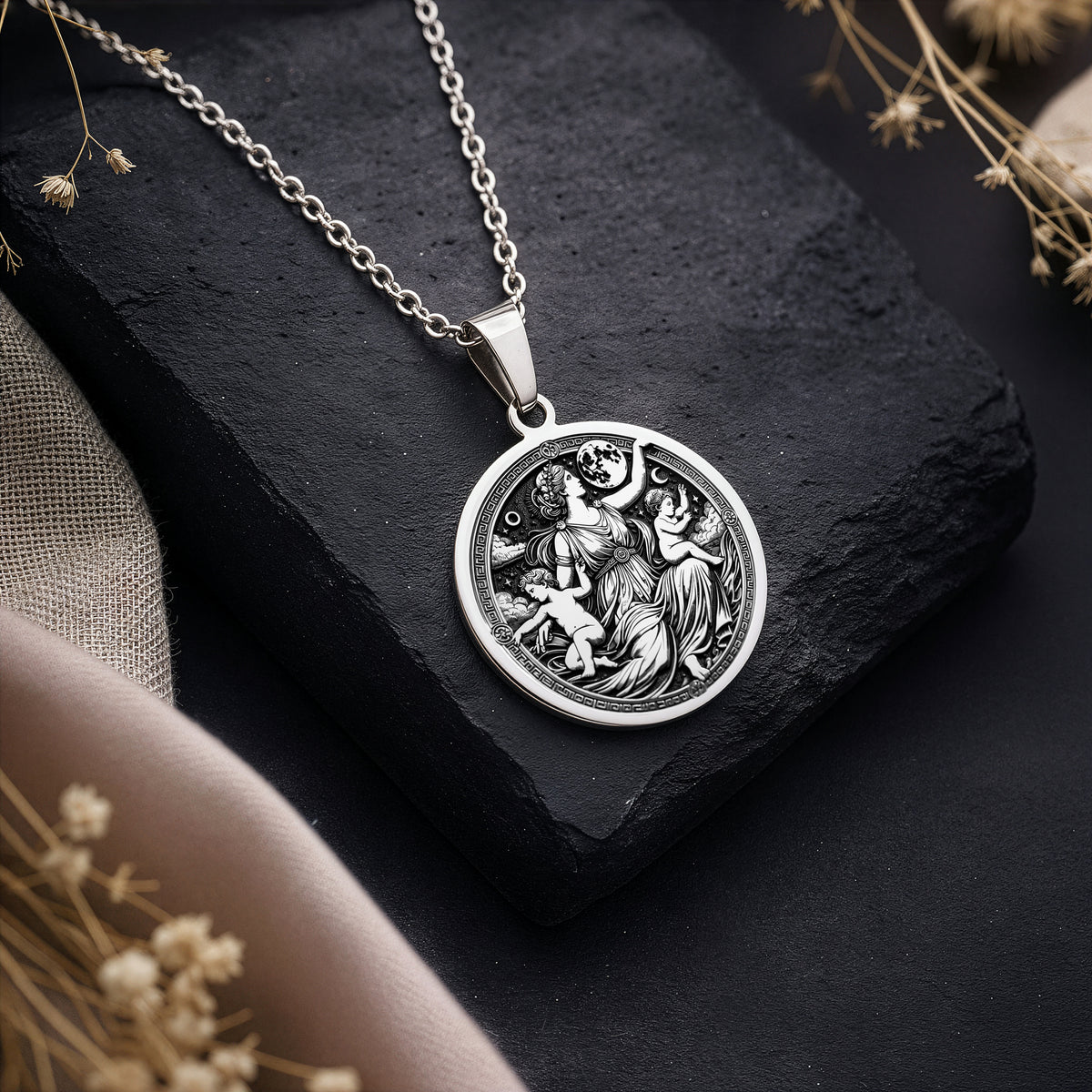 Leto Necklace in 925 Sterling Silver, Greek Mythology Medallion, Elegant Goddess Pendant, Motherhood & Grace Jewelry, Perfect Gift for Women - View 3