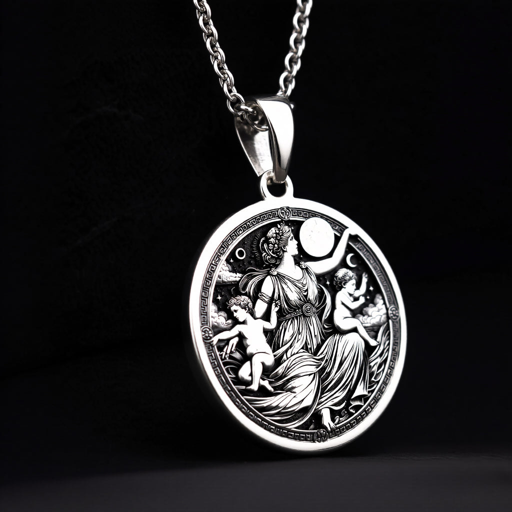 Leto Necklace in 925 Sterling Silver, Greek Mythology Medallion, Elegant Goddess Pendant, Motherhood & Grace Jewelry, Perfect Gift for Women - View 9