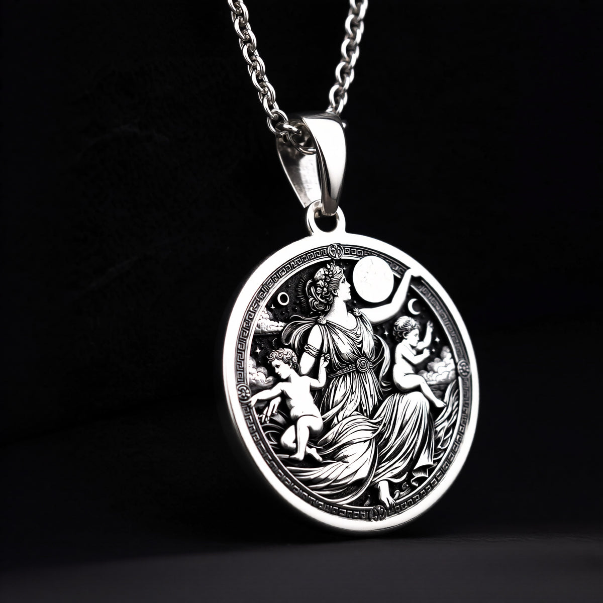 Leto Necklace in 925 Sterling Silver, Greek Mythology Medallion, Elegant Goddess Pendant, Motherhood & Grace Jewelry, Perfect Gift for Women - View 9