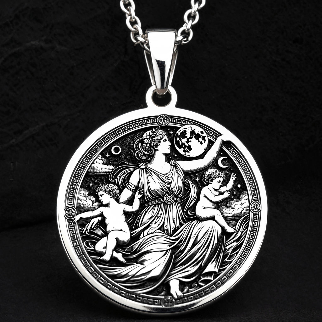 Leto Necklace in 925 Sterling Silver, Greek Mythology Medallion, Elegant Goddess Pendant, Motherhood & Grace Jewelry, Perfect Gift for Women