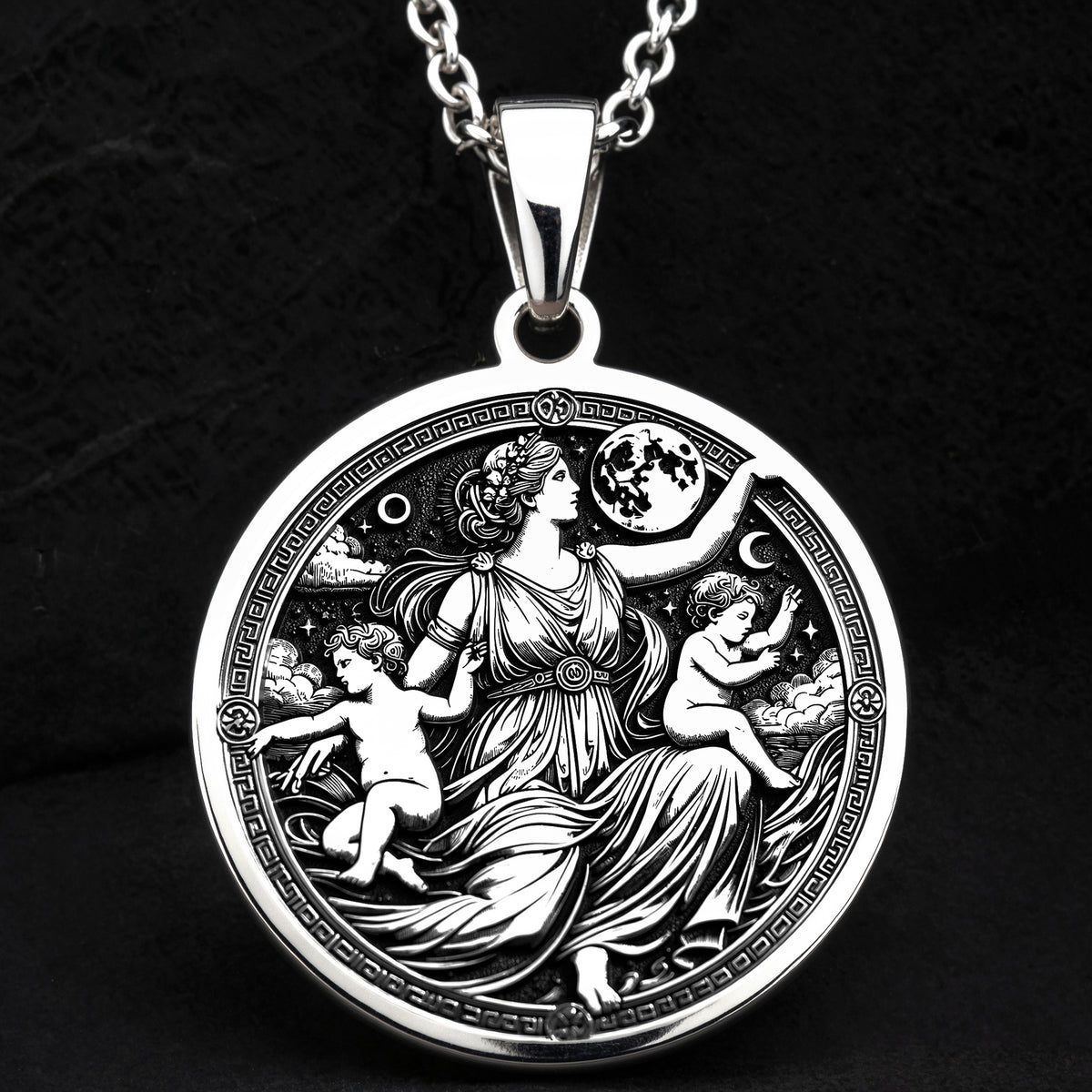 Leto Necklace in 925 Sterling Silver, Greek Mythology Medallion, Elegant Goddess Pendant, Motherhood & Grace Jewelry, Perfect Gift for Women