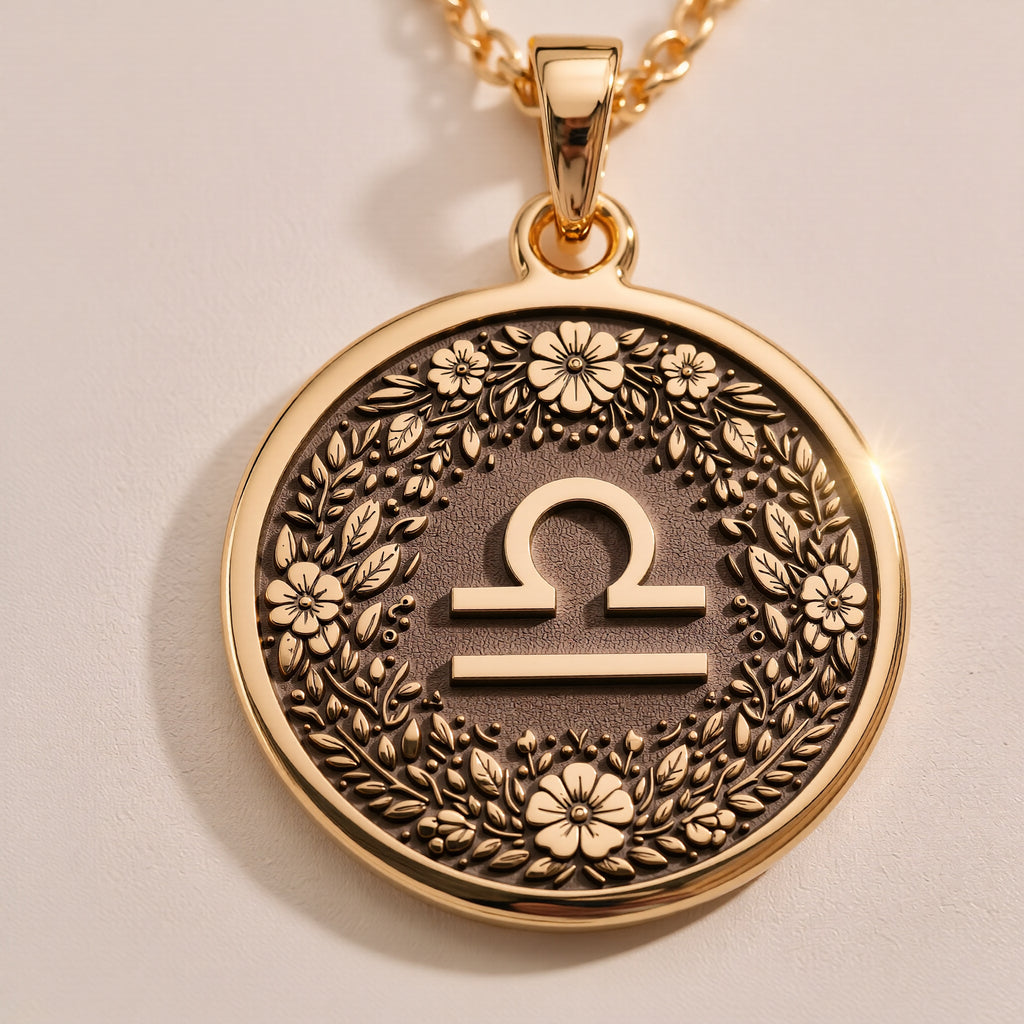 Libra Scales Astrology Necklace - 14K Solid Gold