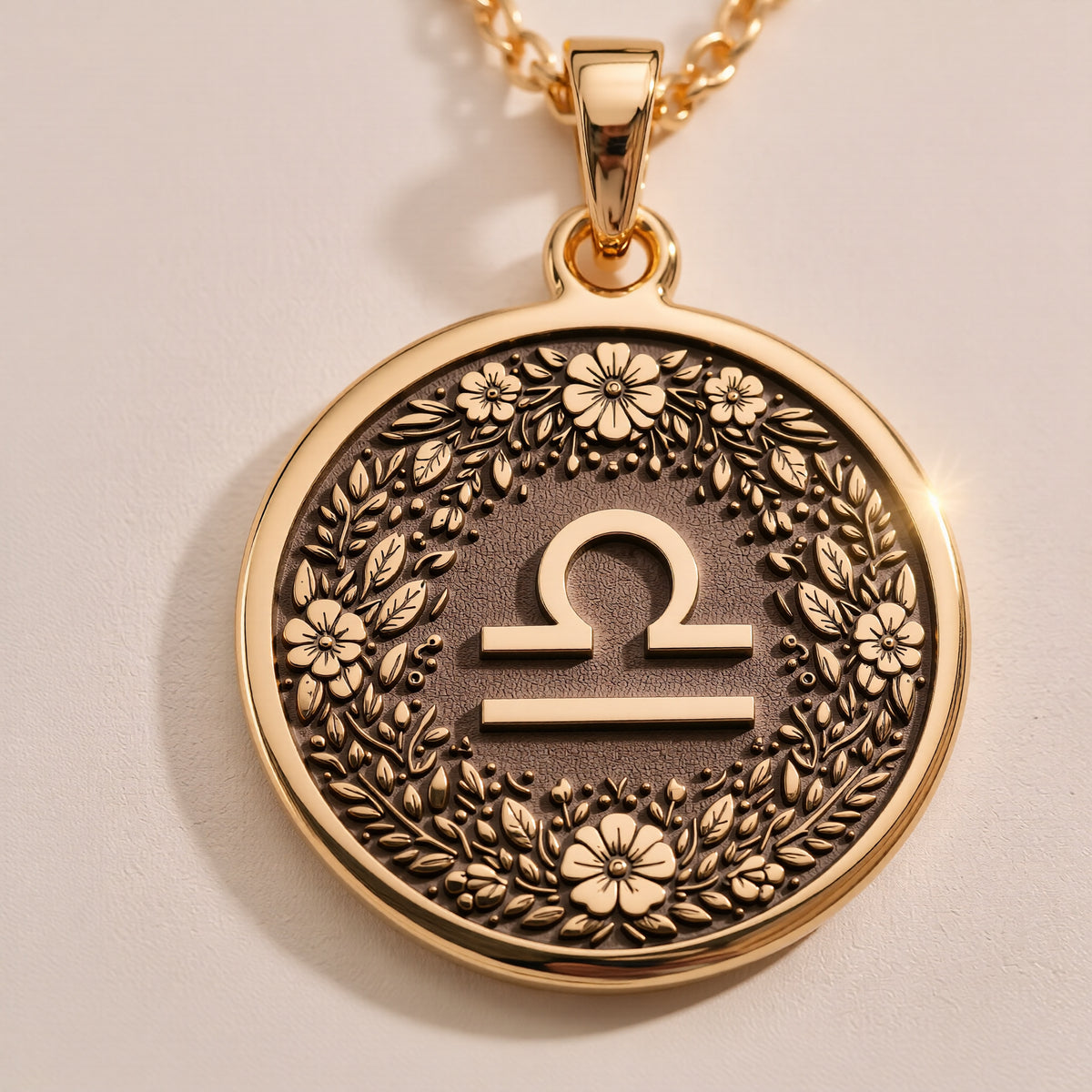 Libra Scales Astrology Necklace - 14K Solid Gold