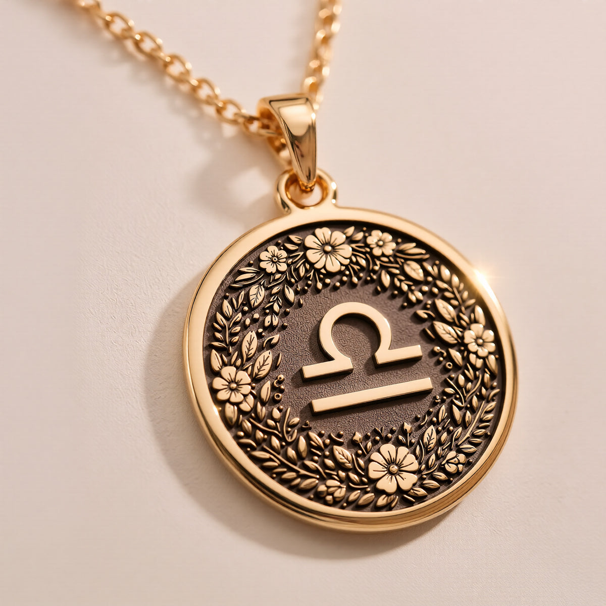 Libra Scales Astrology Necklace - 14K Solid Gold