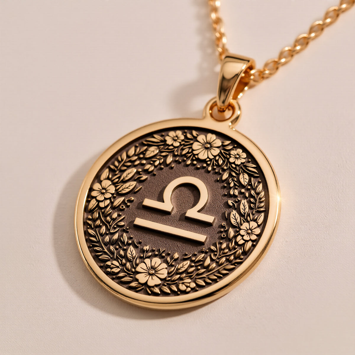 Libra Scales Astrology Necklace - 14K Solid Gold