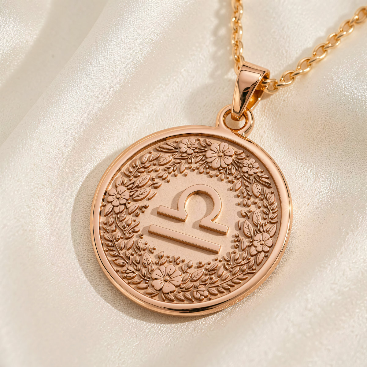 Libra Scales Astrology Necklace | Silver & Plated Options - Zodiac Horoscope Birthdate Jewelry - 14K Rose Gold Plated Front View