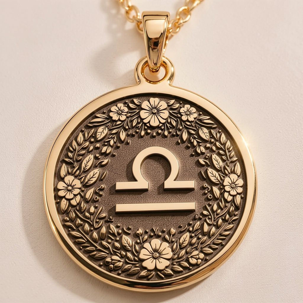 Libra Scales Astrology Necklace - Zodiac Horoscope Birthdate Jewelry - Görsel 1, 14K gold zodiac