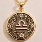 Libra Scales Astrology Necklace - Zodiac Horoscope Birthdate Jewelry - Görsel 1, 14K gold zodiac