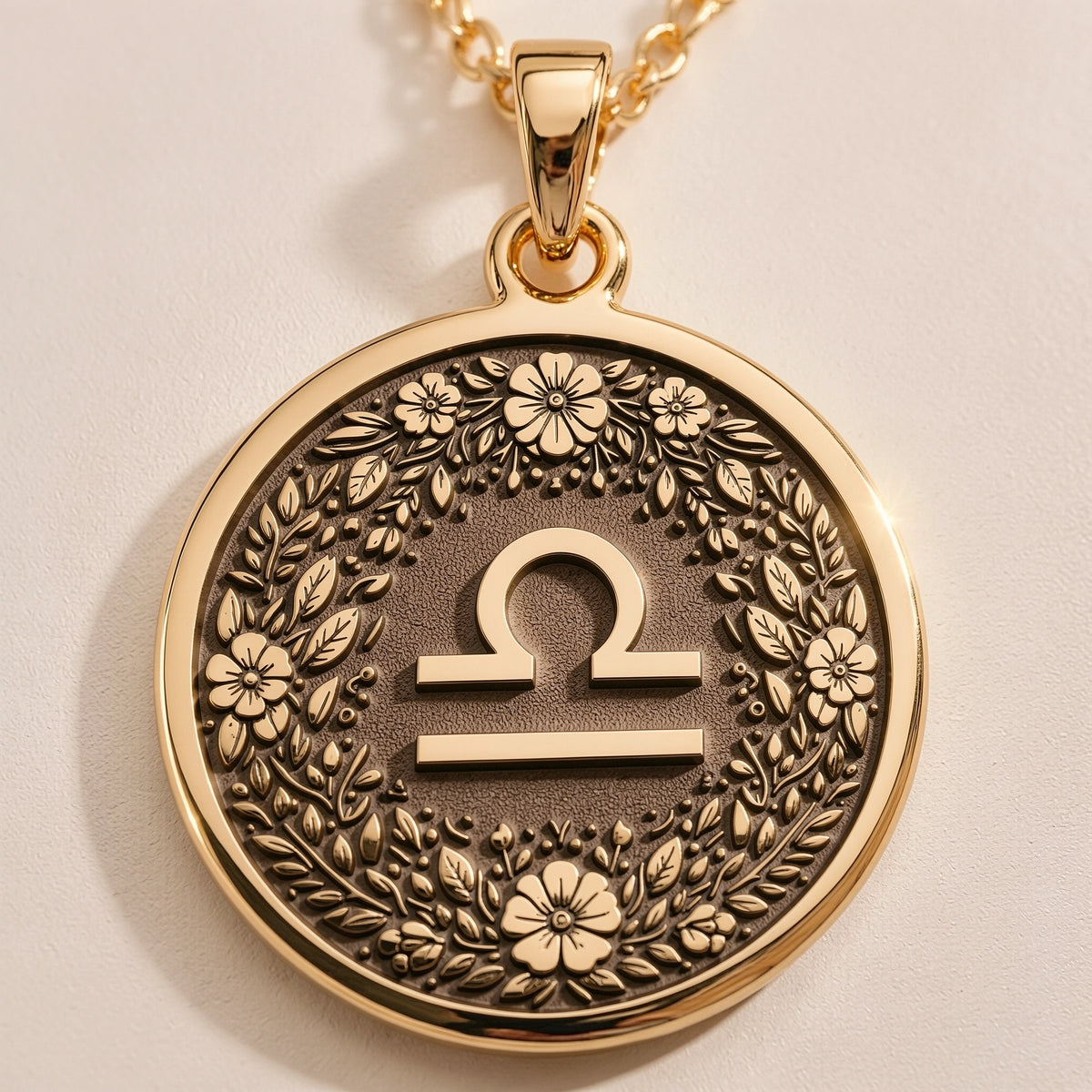 Libra Scales Astrology Necklace - Zodiac Horoscope Birthdate Jewelry - Görsel 1, 14K gold zodiac