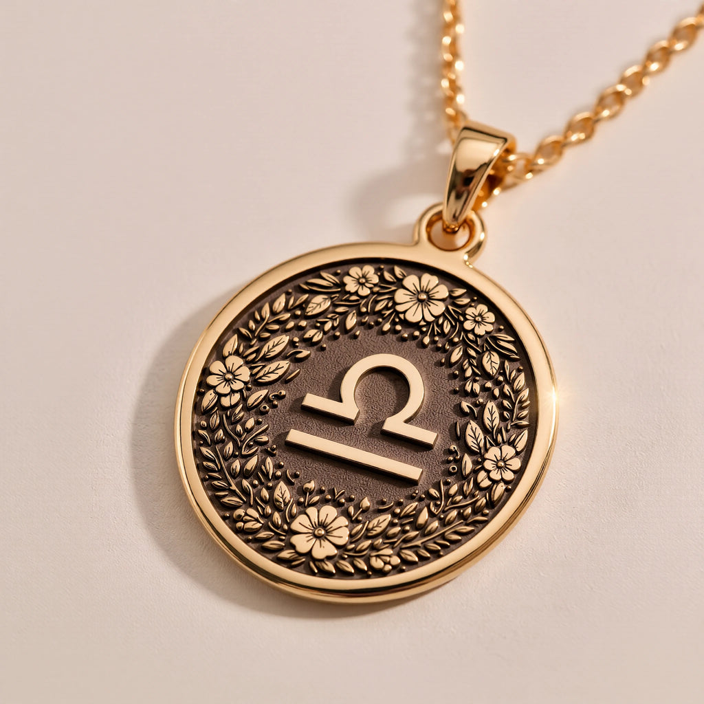 Libra Scales Astrology Necklace - Zodiac Horoscope Birthdate Jewelry - Görsel 3, 14K gold zodiac
