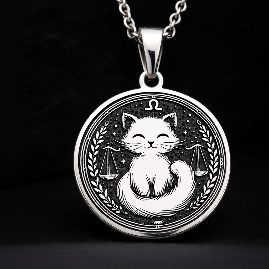 Sterling silver Libra zodiac necklace with a charming cat design. A dainty astrology-inspired piece for women, perfect as a birthday gift or everyday wear. - View 8
