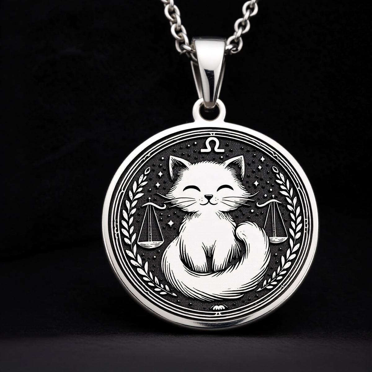 Sterling silver Libra zodiac necklace with a charming cat design. A dainty astrology-inspired piece for women, perfect as a birthday gift or everyday wear. - View 8