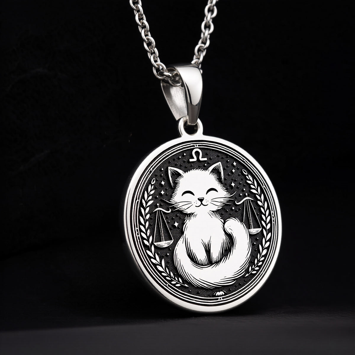 Sterling silver Libra zodiac necklace with a charming cat design. A dainty astrology-inspired piece for women, perfect as a birthday gift or everyday wear. - View 9