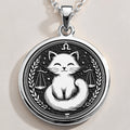 Sterling silver Libra zodiac necklace with a charming cat design. A dainty astrology-inspired piece for women, perfect as a birthday gift or everyday wear.