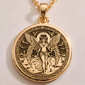 14K solid gold Lilith Rebel Goddess coin pendant. Dark feminine witchy symbol necklace jewelry.
