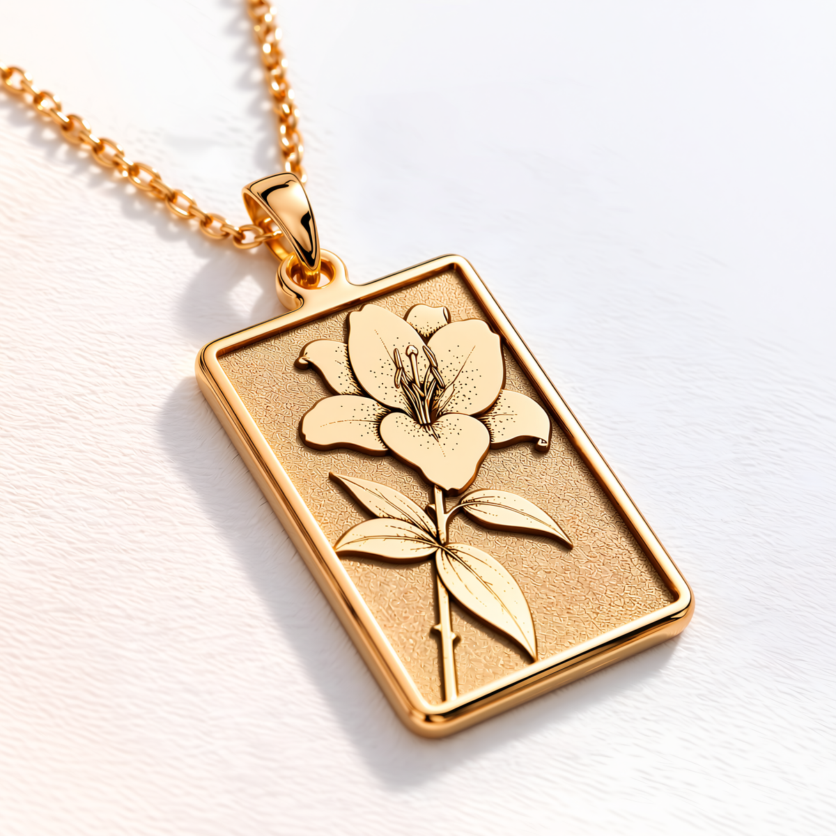 Lily Floral Pendant Necklace - 14K Solid Gold, Left Angle View