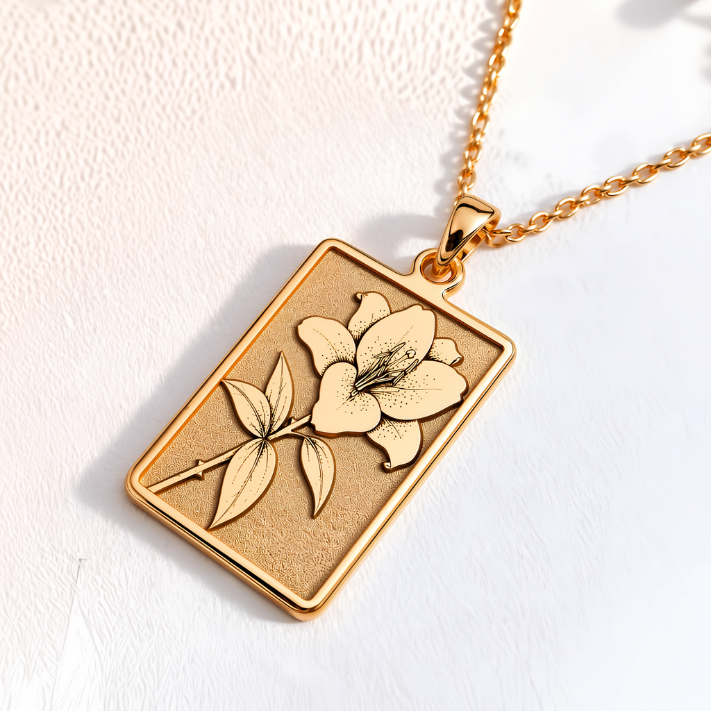 Lily Floral Pendant Necklace - 14K Solid Gold, Right Angle View