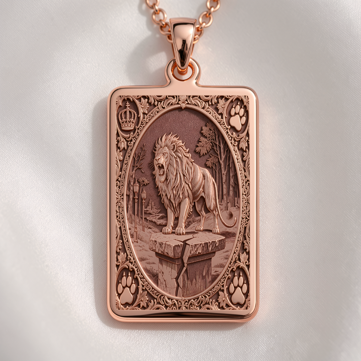 Lion Pendant Necklace - Tarot Strength Spirit Animal - 14K Rose Gold Plated