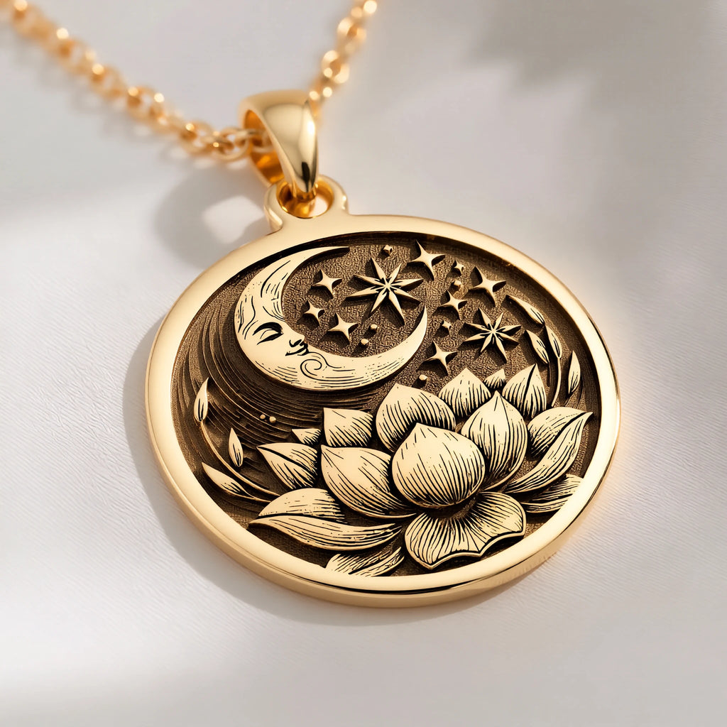 Lotus Crescent Moon Pendant: with lotus flower yoga amulet talisman collectible - View 214