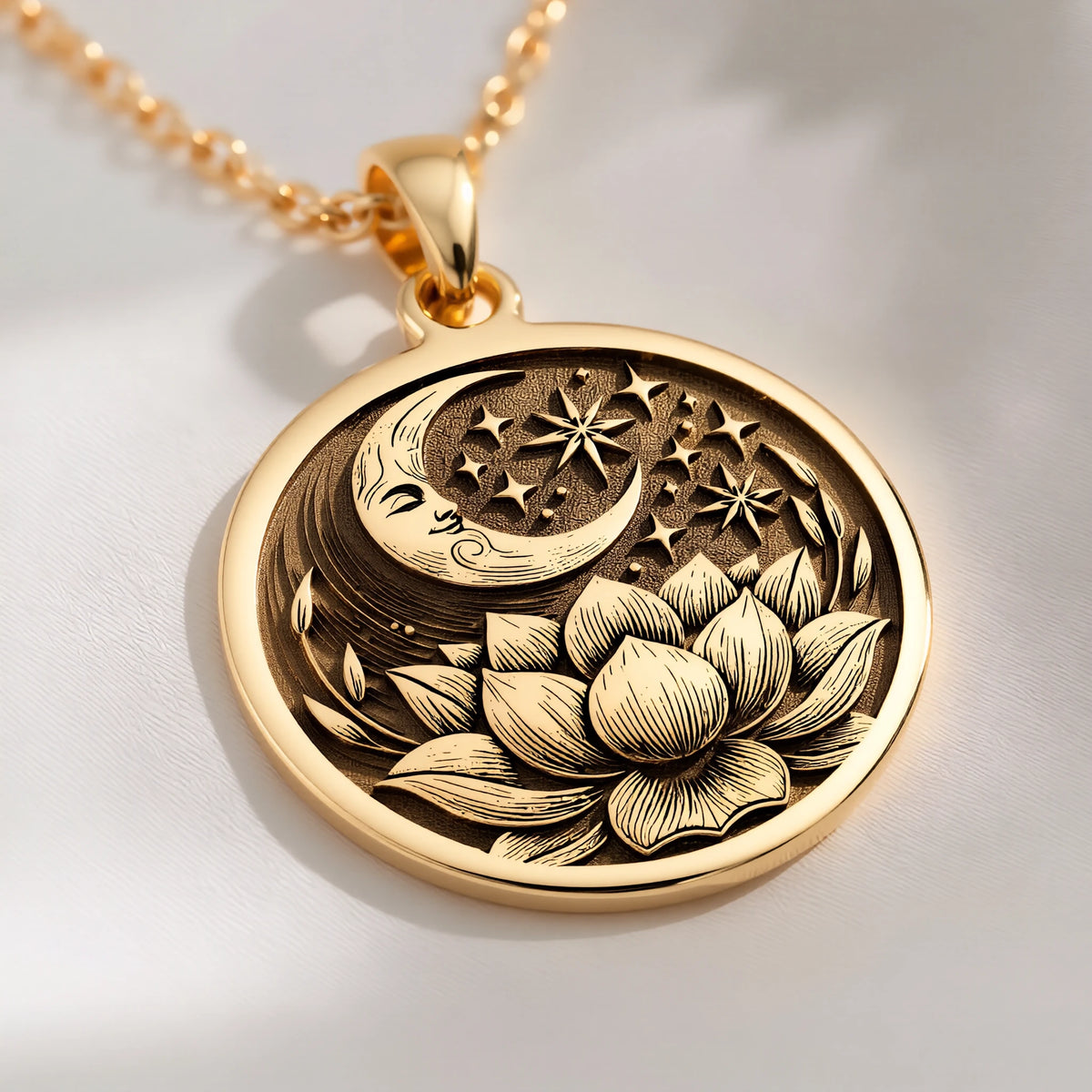 Lotus Crescent Moon Pendant: with lotus flower yoga amulet talisman collectible - View 214
