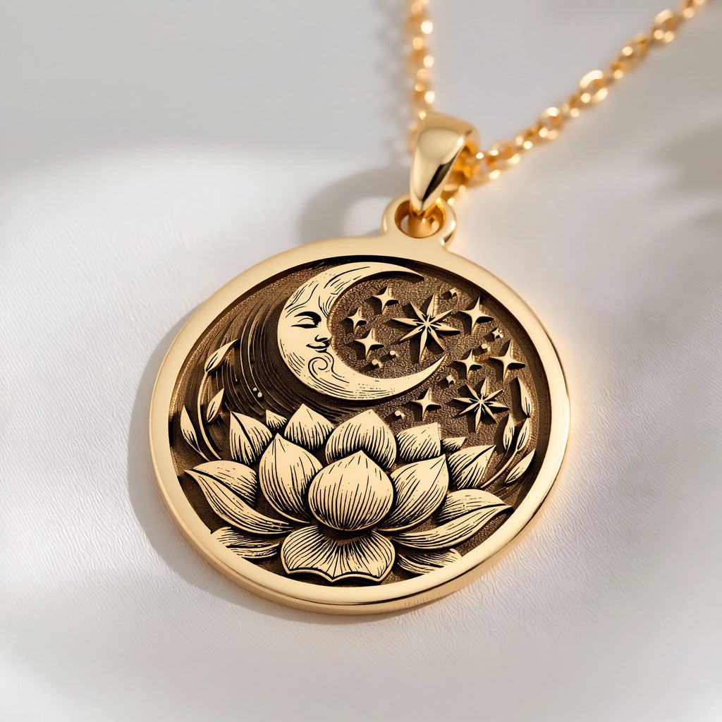 Lotus Crescent Moon Pendant: with lotus flower yoga amulet talisman collectible - View 214