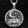 Lotus Crescent Moon Spiritual Yoga Pendant — Solid 925 Sterling Silver finish view